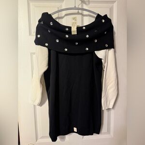 Cache Vintage 80's Black & White Color block Crystal Tunic Sweater Med